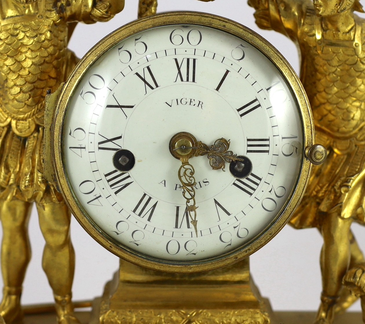 Viger à Paris. An early 19th century French ormolu mantel clock, width 28cm depth 14cm height 36cm